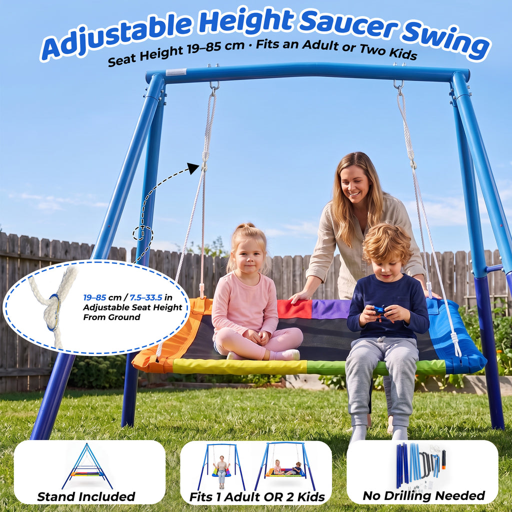 MERSCO 60" Extra Large Rectangle Swing Set with Stand, Heavy Duty Double A-Frame Metal Swing for Kids Ages 3-10, 440 lbs Capacity, 900D Oxford Rectangle Swing Seat, Outdoor Backyard Playset