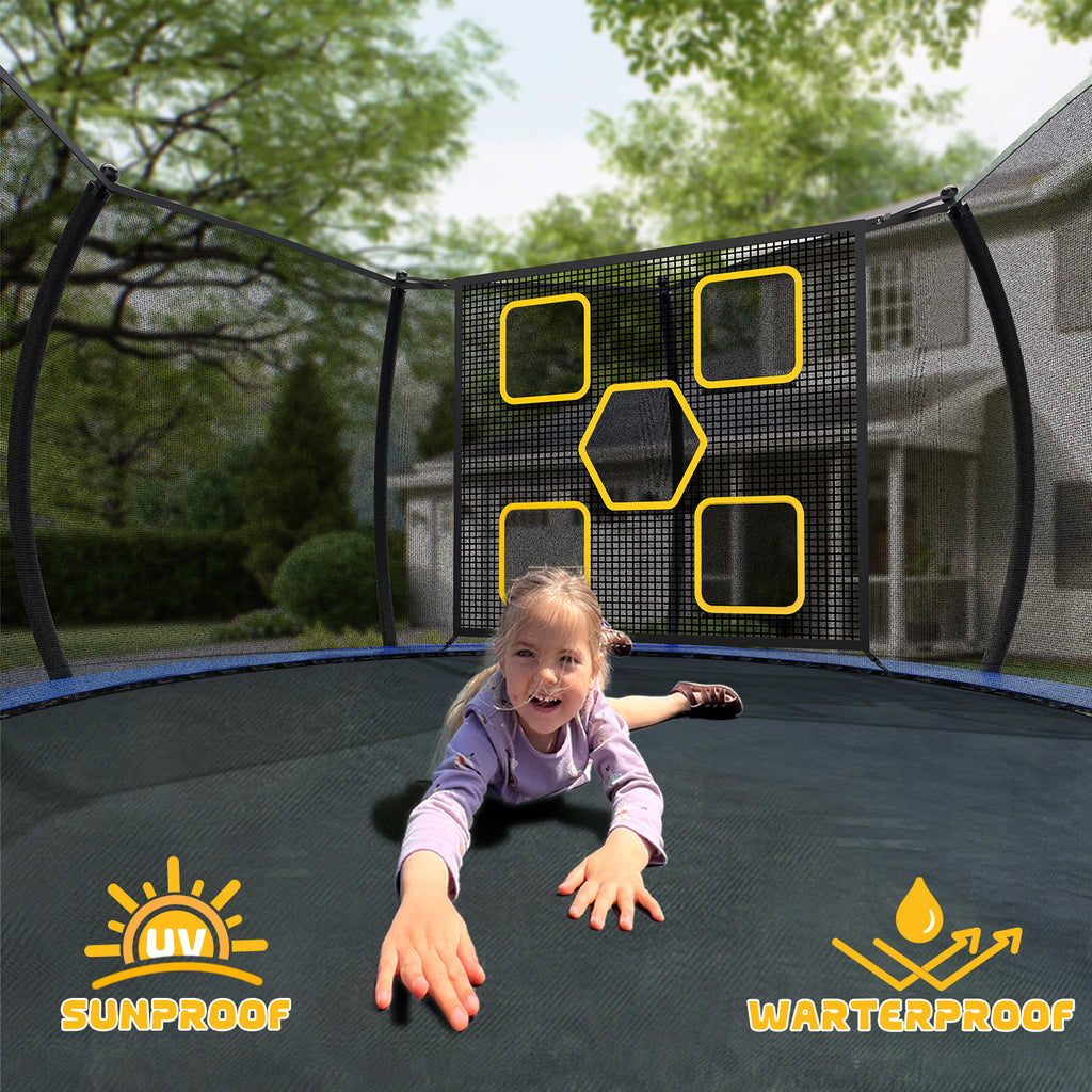 Mersco 12FT Trampoline for Kids with Mulifunctional Target Cloth,Outdoor Recreational Trampolines with Enclosure Net and Ladder,Jumping Trampoline SPACE for Boys and Girls Birthday Gifts,Multicolor
