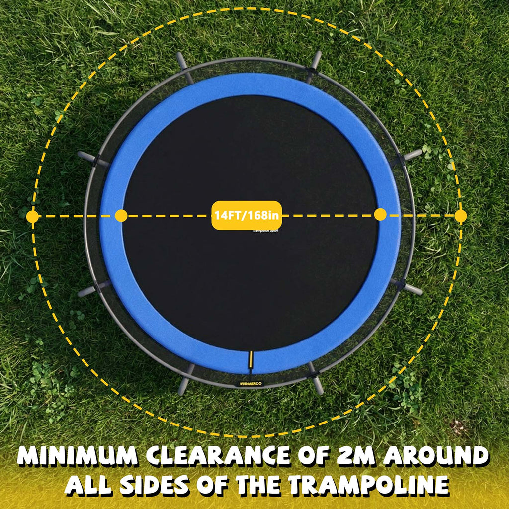 Mersco 14ft Trampoline for Kids and Adults,Pumpkin Outdoor Trampoline with Enclosure and Net,Jumping Trampoline SPACE for Boys and Girls Birthday Gifts,Blue