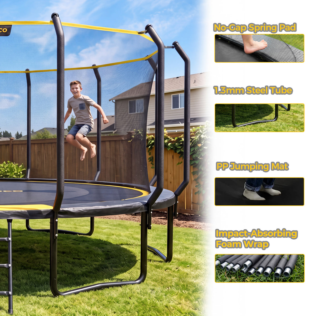 Mersco 16FT Kids Trampoline, Heavy Duty Outdoor Trampoline with Safety Enclosure Net and Upgraded Ladder for Backyard Family Fun, Jumping Trampoline SUPER