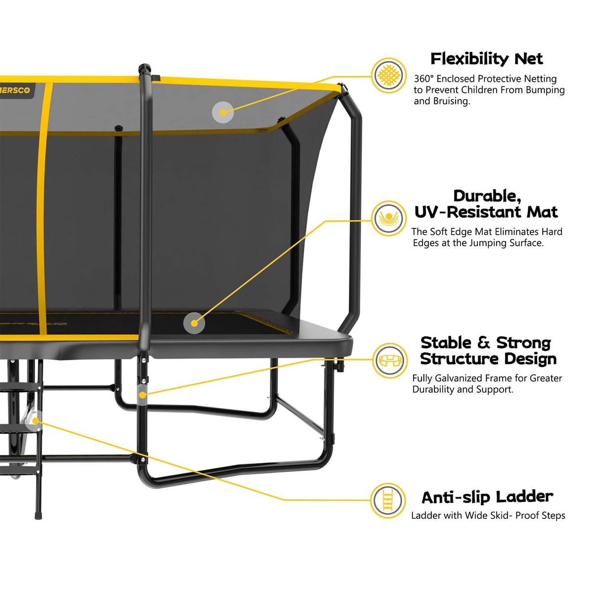Mersco 10x17FT Kids Adults Trampoline, Heavy Duty Outdoor Trampoline with Safety Enclosure Net and Upgraded Ladder for Backyard Family Fun, Fitness Trampoline MAX