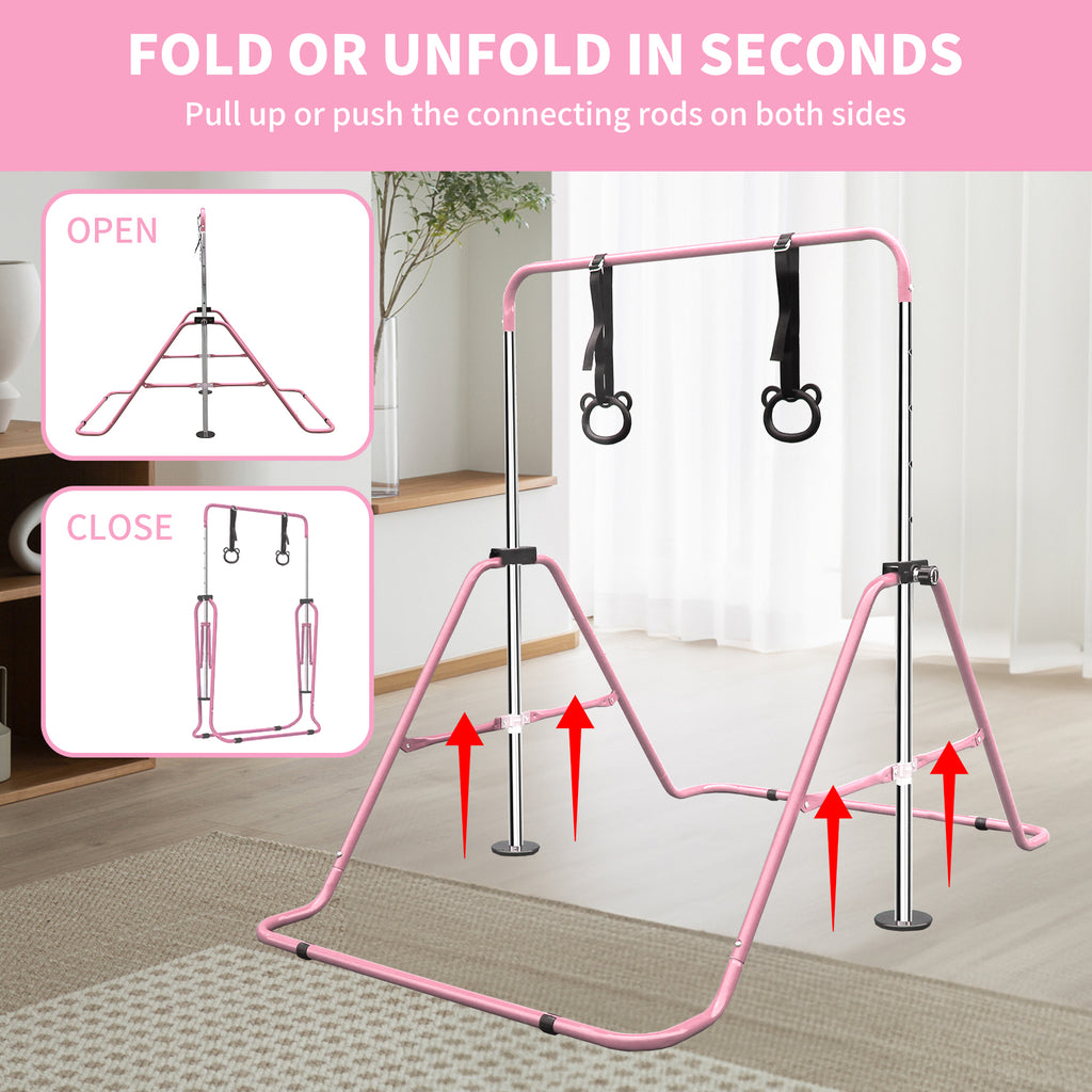 Kdymod Gymnastics Bar for Kid,Adjustable Height Kids Gymnastics Bar,Foldable Horizontal Junior Gymnastics Equipment Bar for Home Gym