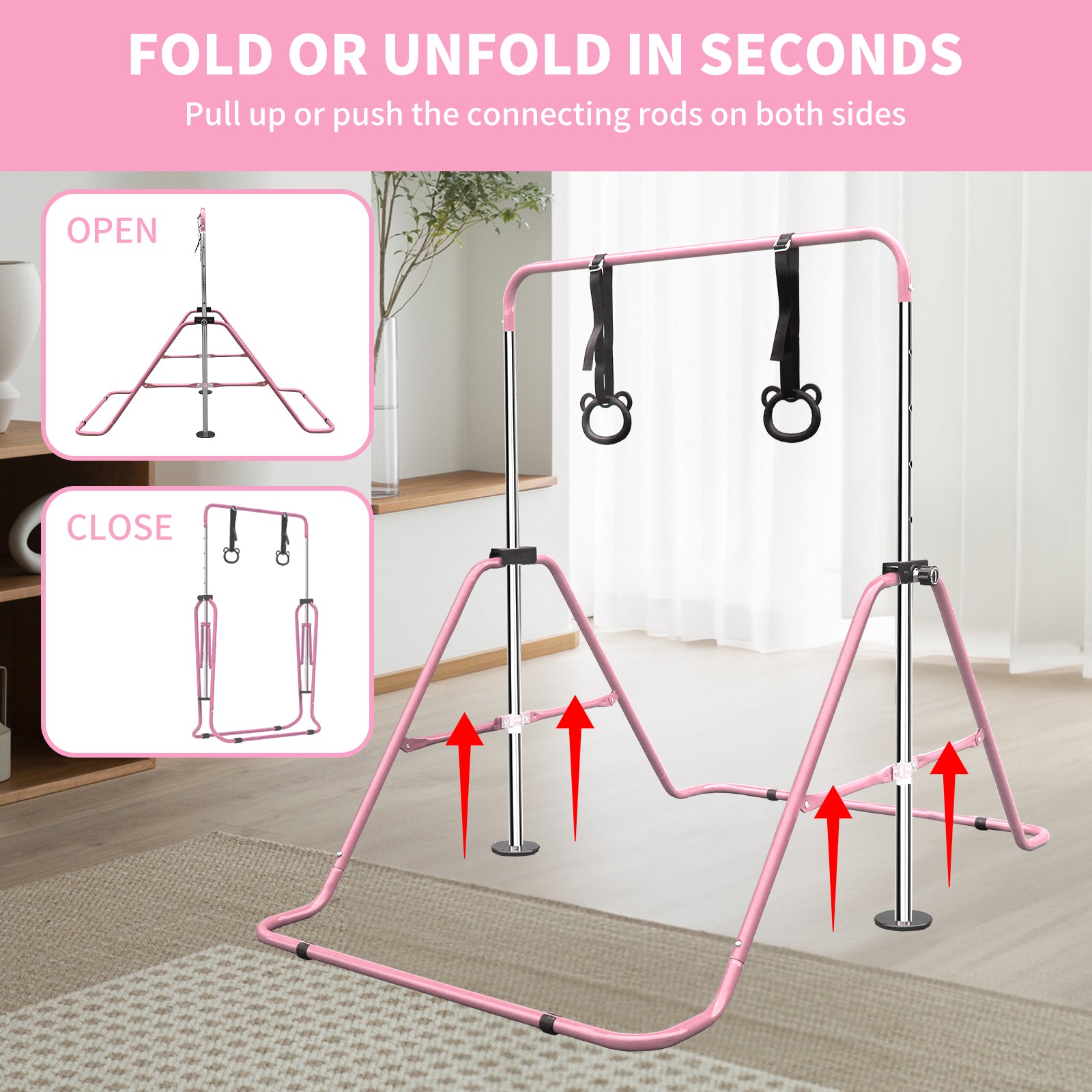 Kdymod Gymnastics Bar for Kid,Adjustable Height Kids Gymnastics Bar,Foldable Horizontal Junior Gymnastics Equipment Bar for Home Gym