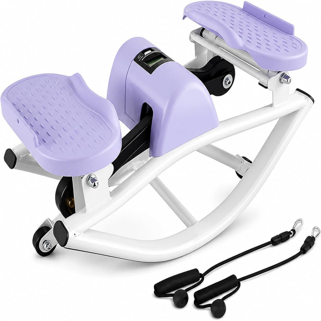 Kdymod Lateral Rocking Fitness Stepper, Low Impact Portable Exercise Stepper, Workout Machine, Rock Stepper Machine with Digital Monitor & Resistance Bands,Purple