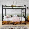 Kdymod Twin over Twin Metal Bunk Bed with Storage Drawers, Heavy Duty Bed Frame Converts to 2 Separate Beds with Safety Guardrail & Entrance & Built-in Ladder, Black