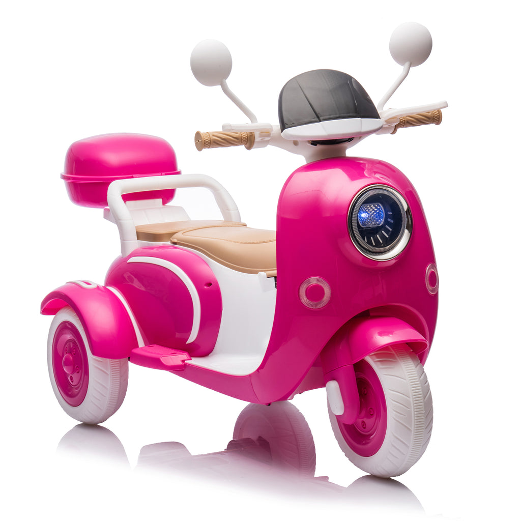Cirui 2 Seater 12V Kids Motorcycle,3 Wheel Ride Dual Motorcycle,Toy 12V Electric Motorcycle with Front LED Light/USB/Storage Box,Rose Red