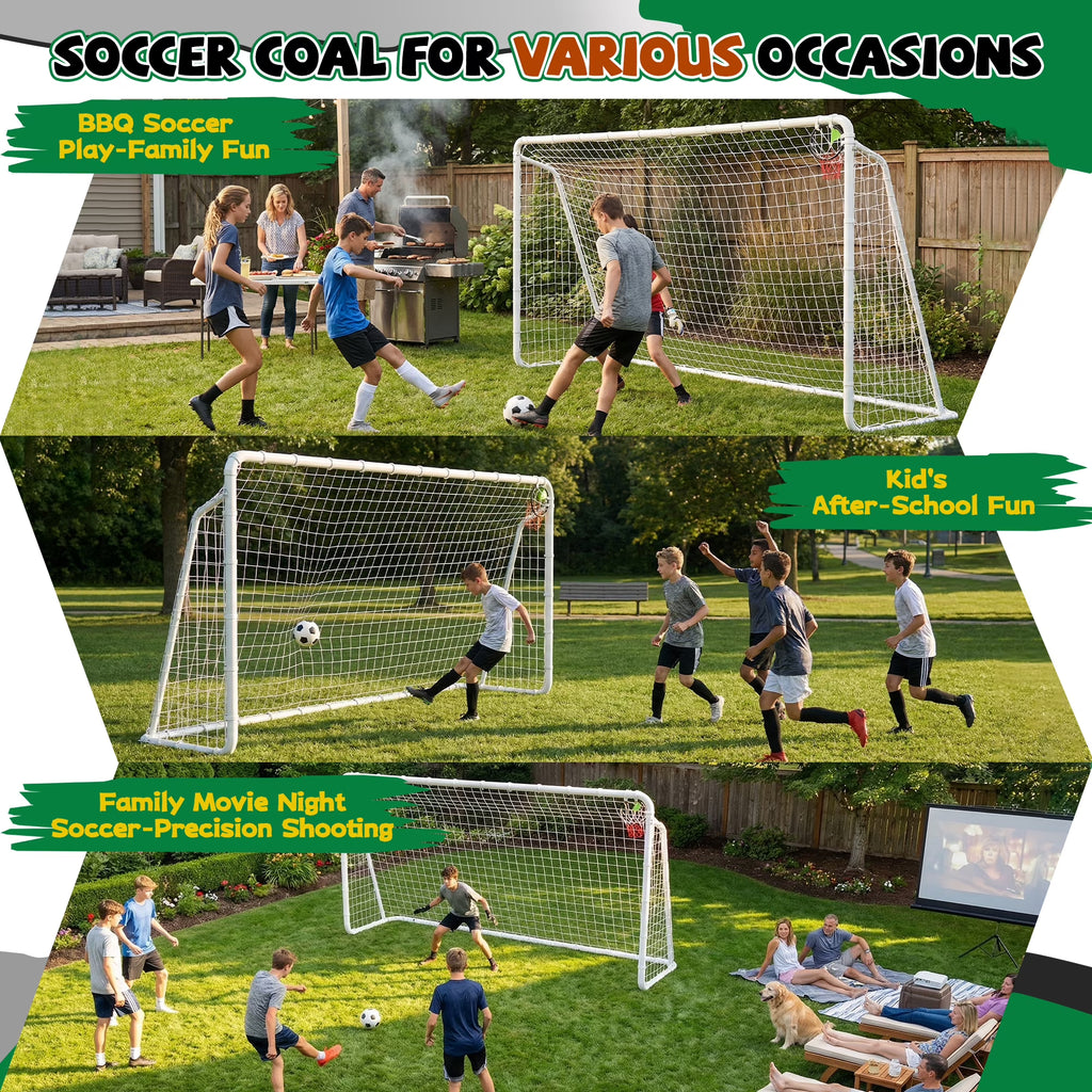 Kdymod 12×6 FT Portable Soccer Goal for Backyard, Easy Assembly Outdoor Soccer Goal Set for Kids and Adults (White)