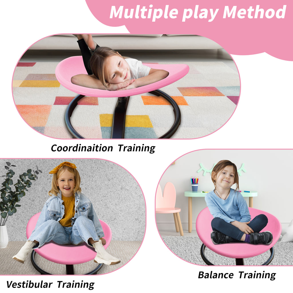 Cirui Sensory Spinning Chair, 360° Swivel Seat for Kids, Balance Training with Non-Slip Metal Base, Pink