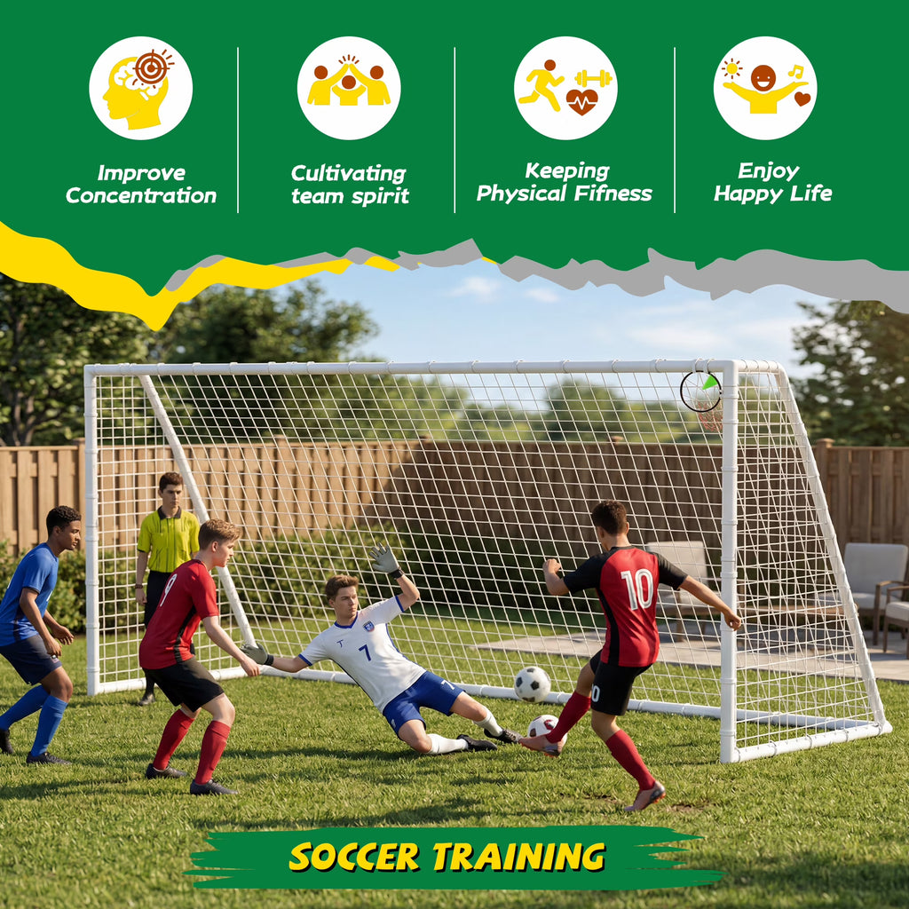 Kdymod 16×7 FT Portable Soccer Goal for Backyard, Easy Assembly Outdoor Soccer Goal Set for Kids and Adults (White)
