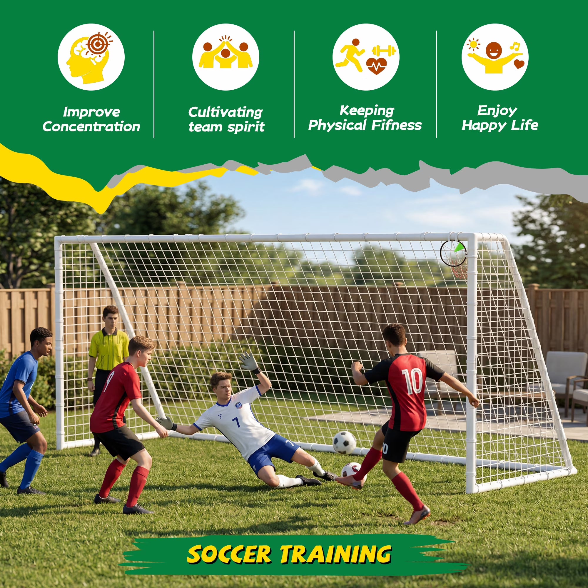 Kdymod 16×7 FT Portable Soccer Goal for Backyard, Easy Assembly Outdoor Soccer Goal Set for Kids and Adults (White)