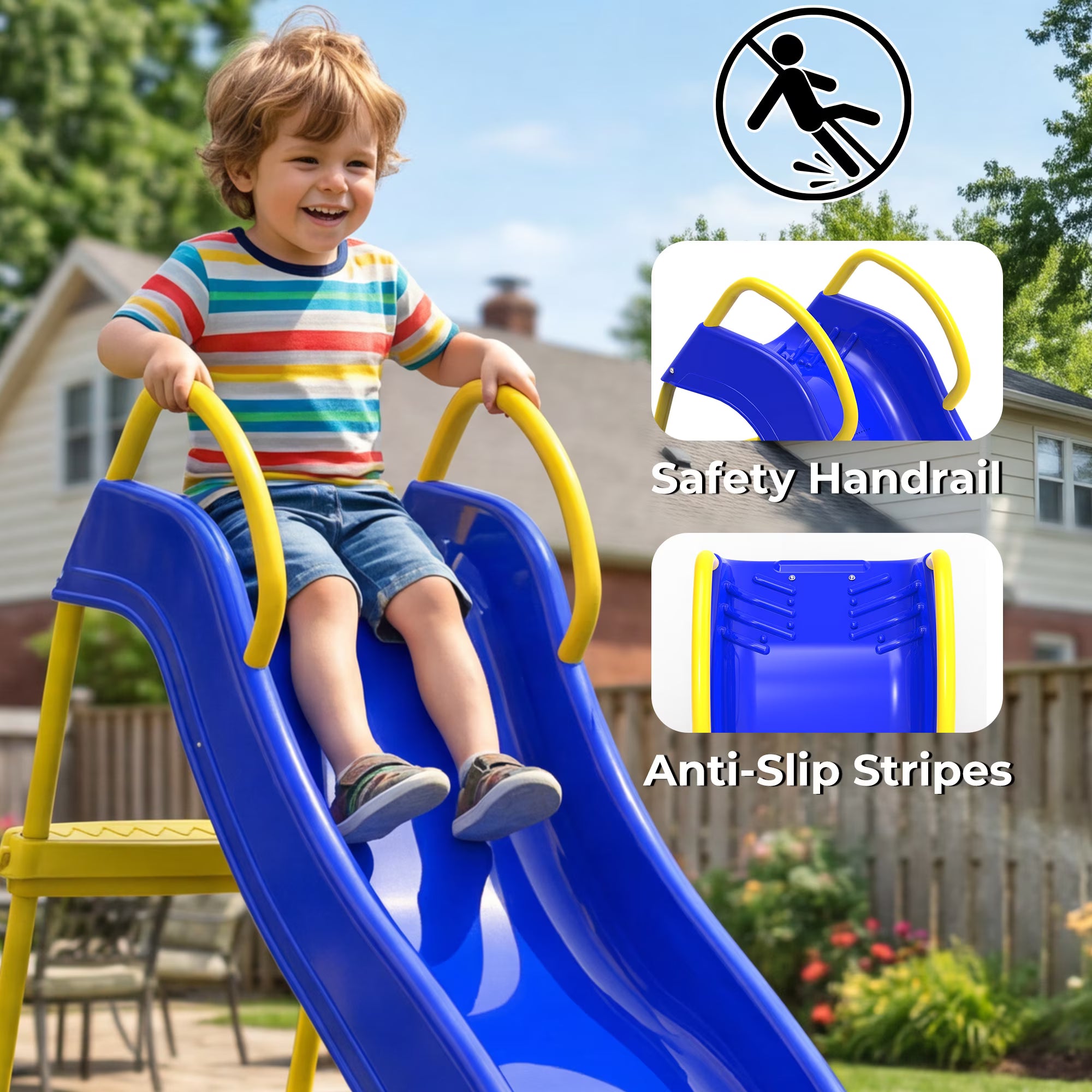 Kdymod 5.7FT Kid Outdoor Slide,Water Slide for Backyard with Ladder,Playground Freestanding Slide for Chlidren Birthday Gifts,Blue