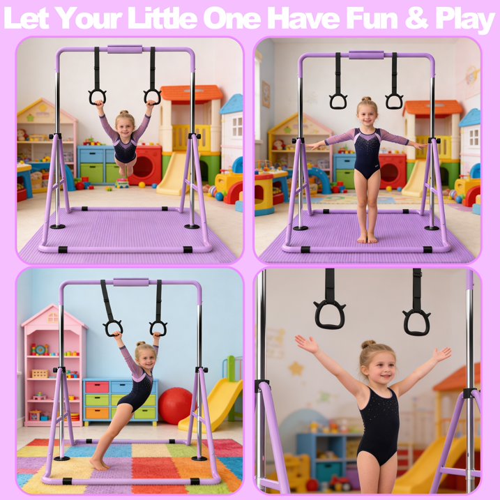 Kdymod Gymnastics Bar for Kid,Adjustable Height Kids Gymnastics Bar with Mat,Foldable Horizontal Junior Gymnastics Equipment Bar for Home Gym,Purple