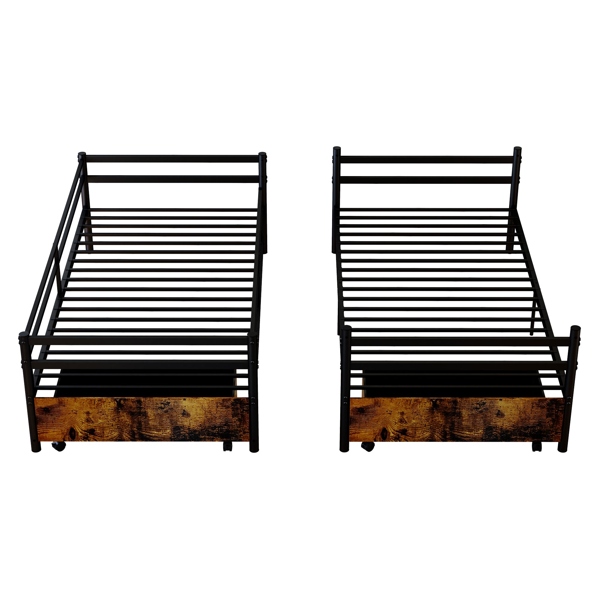 Kdymod Twin over Twin Metal Bunk Bed with Storage Drawers, Heavy Duty Bed Frame Converts to 2 Separate Beds with Safety Guardrail & Entrance & Built-in Ladder, Black