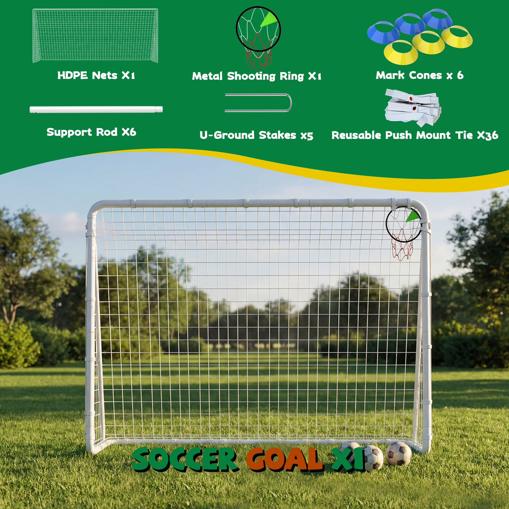 Kdymod 8×6 FT Portable Soccer Goal for Backyard, Easy Assembly Outdoor Soccer Goal Set for Kids and Adults (White)