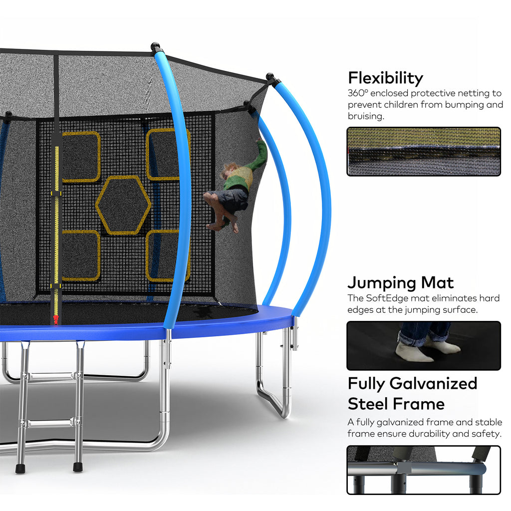 Mersco 12FT Trampoline for Kids with Mulifunctional Target Cloth,Outdoor Recreational Trampolines with Enclosure Net, Ladder,Jumping Trampoline SPACE for Kid Birthday and Festival Gift,Blue