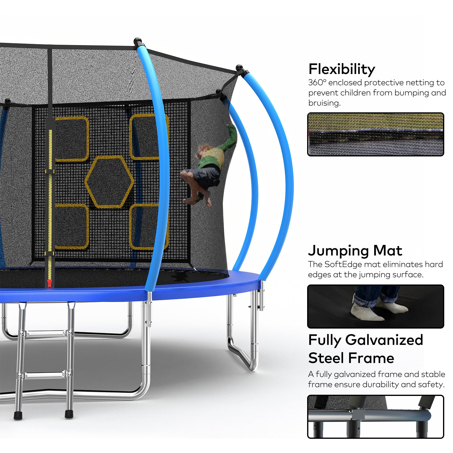 Mersco 12FT Trampoline for Kids with Mulifunctional Target Cloth,Outdoor Recreational Trampolines with Enclosure Net, Ladder,Jumping Trampoline SPACE for Kid Birthday and Festival Gift,Blue