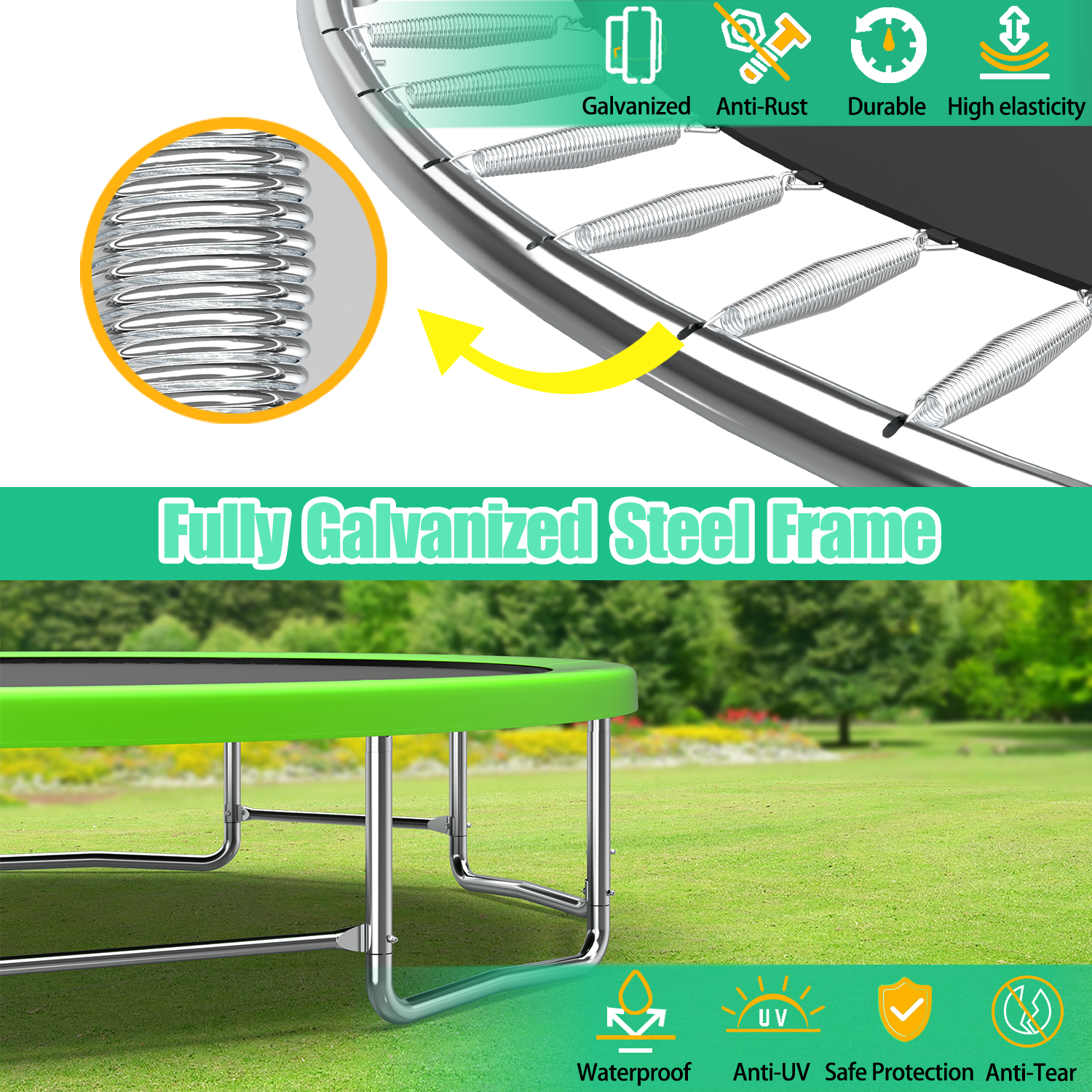 Mersco 15FT Heavy Duty Trampoline with Enclosure Net , Swing Set Outdoor Big Trampoline for Backyard,Kids Trampoline with Basketball Hoop,Birthday and Holiday Gifts for Kids,Green