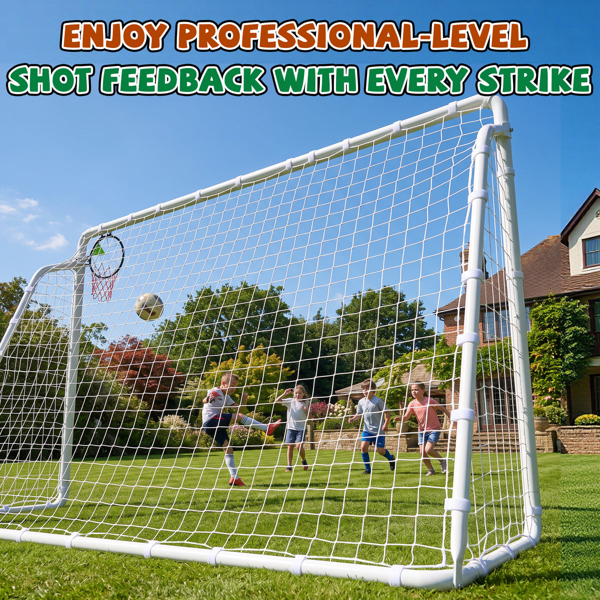Mersco 10.5x6 FT Soccer Goal for Backyard,Heavy-Duty Metal Soccer Net,Outdoor Soccer Equipment Set, with 6 Soccer Cones & 5 Stakes, Soccer Goal for Kids and Adults,White