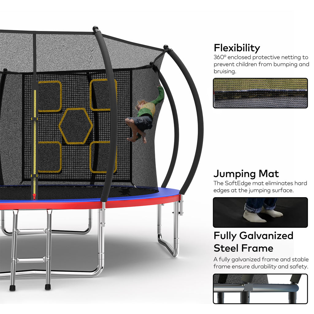 Mersco 12FT Trampoline for Kids with Mulifunctional Target Cloth,Outdoor Recreational Trampolines with Enclosure Net and Ladder,Jumping Trampoline SPACE for Boys and Girls Birthday Gifts,Multicolor