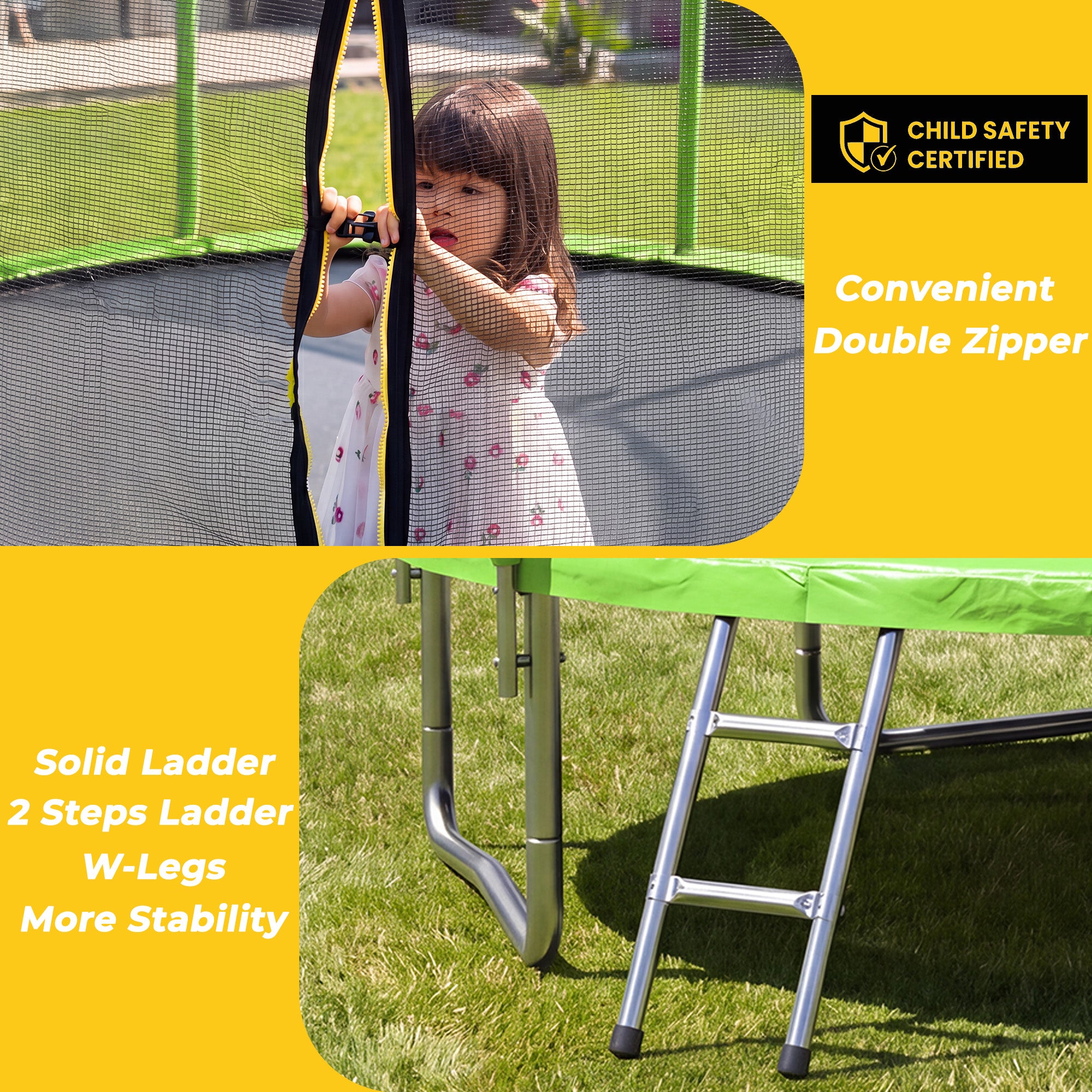 Mersco 10ft Trampoline for Kids,Outdoor Trampoline with Enclosure Net and Ladder,Upright-Poled Backyard Trampoline PLAY for Family Fun,Birthday Gifts,Green