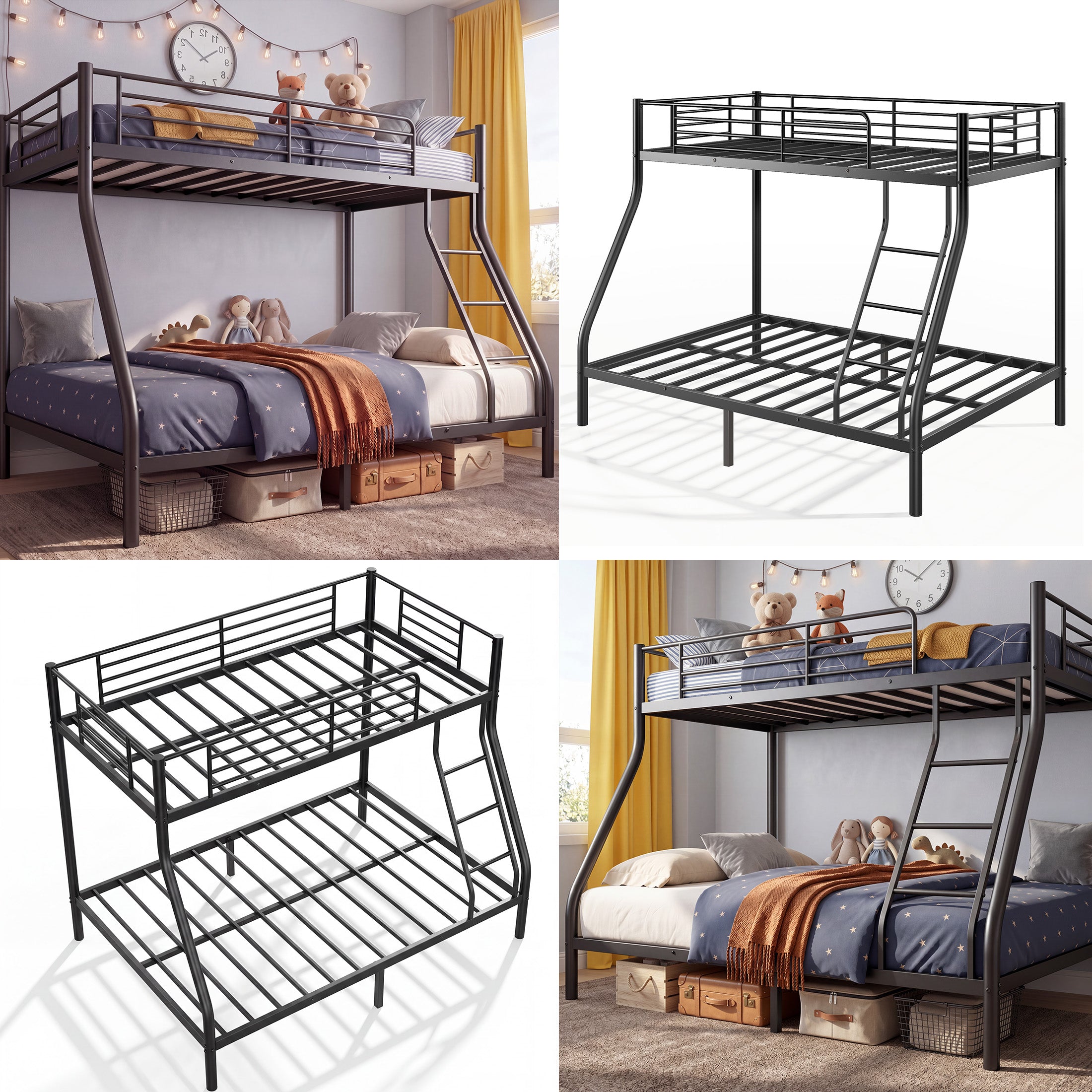 Kdymod Twin over Full Metal Bunk Bed with Stairs & Storage, Heavy Duty Bed Frame for Adults & Teens, No Box Spring Needed, Black