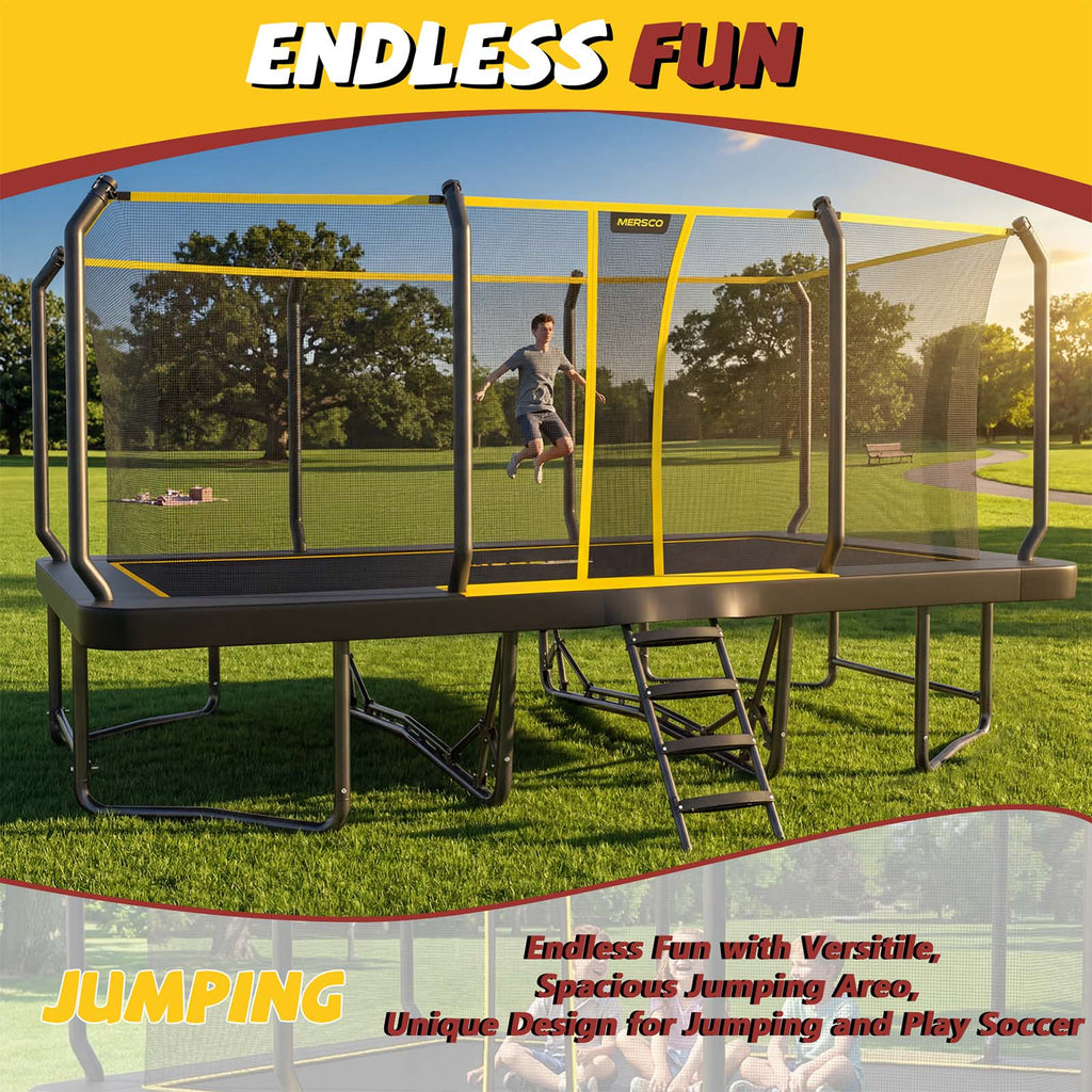 Mersco 12x18FT Kids Adults Trampoline, ASTM Certified Heavy Duty Outdoor Trampoline with Safety Enclosure Net and Upgraded Ladder for Backyard Family Fun, Fitness Trampoline MAX