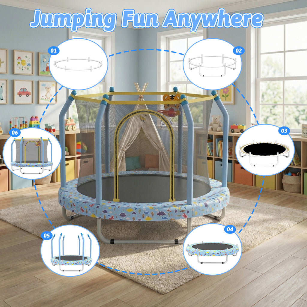 Mersco 55 inch Toddler Trampoline for Kids, Mini Trampoline with Enclosure Net and Ball ,Indoor Outdoor Small Kids Trampoline Birthday Gifts for Boys and Girls, Print