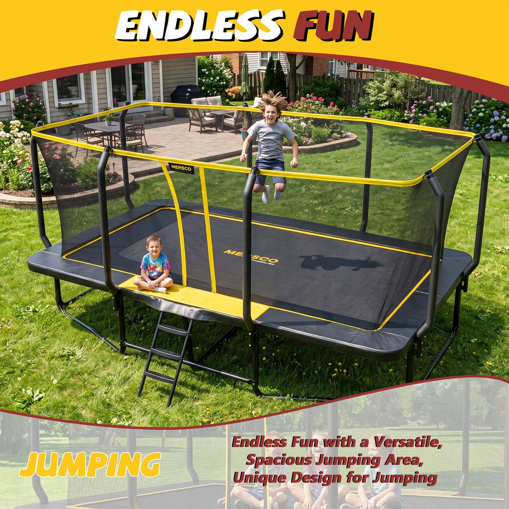 Mersco 10x17FT Kids Adults Trampoline, Heavy Duty Outdoor Trampoline with Safety Enclosure Net and Upgraded Ladder for Backyard Family Fun, Fitness Trampoline MAX