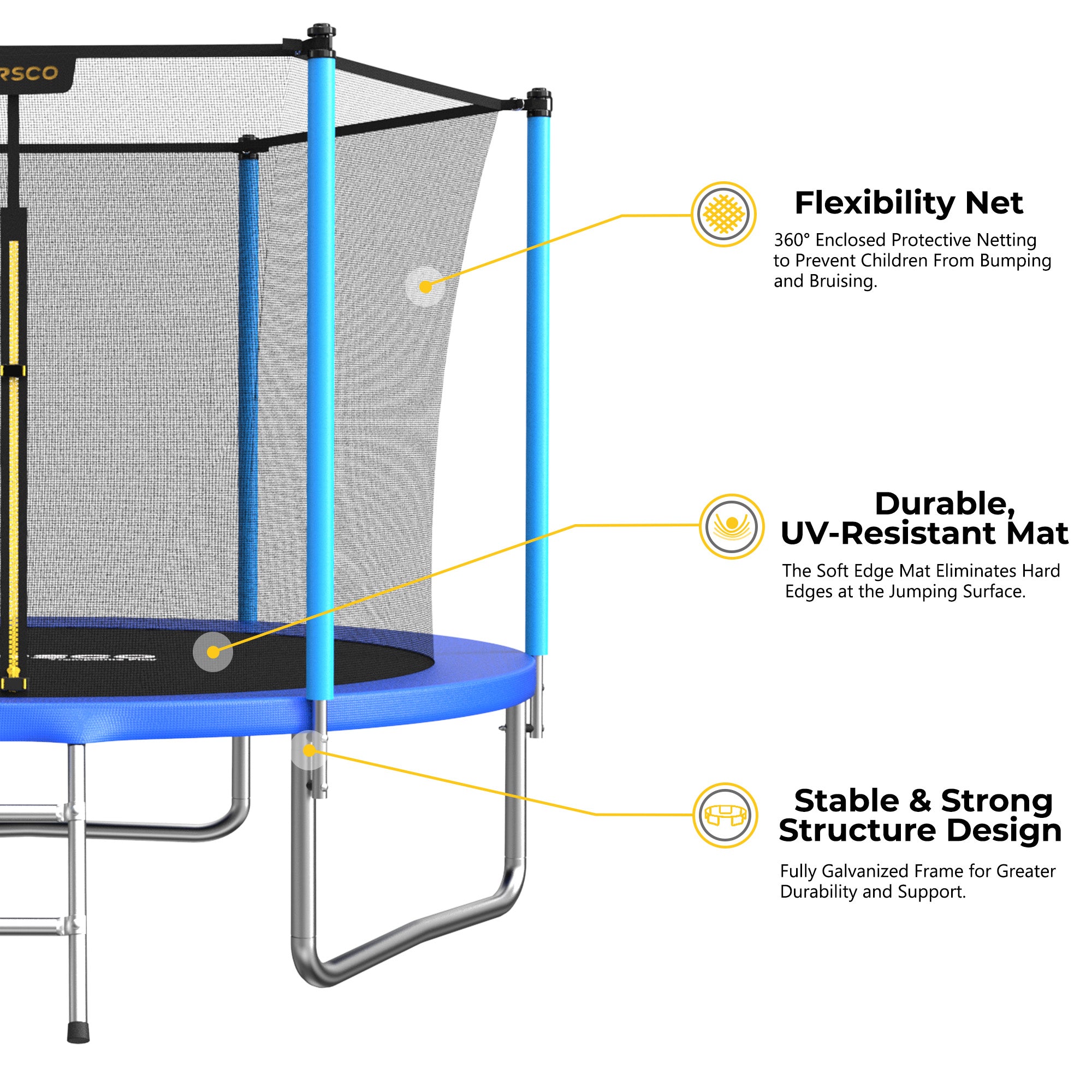 Mersco 10ft Trampoline for Kids,Outdoor Trampoline with Enclosure Net and Ladder,Upright-Poled Backyard Trampoline PLAY for Family Fun,Jumping Trampoline fo Birthday Gifts,Blue