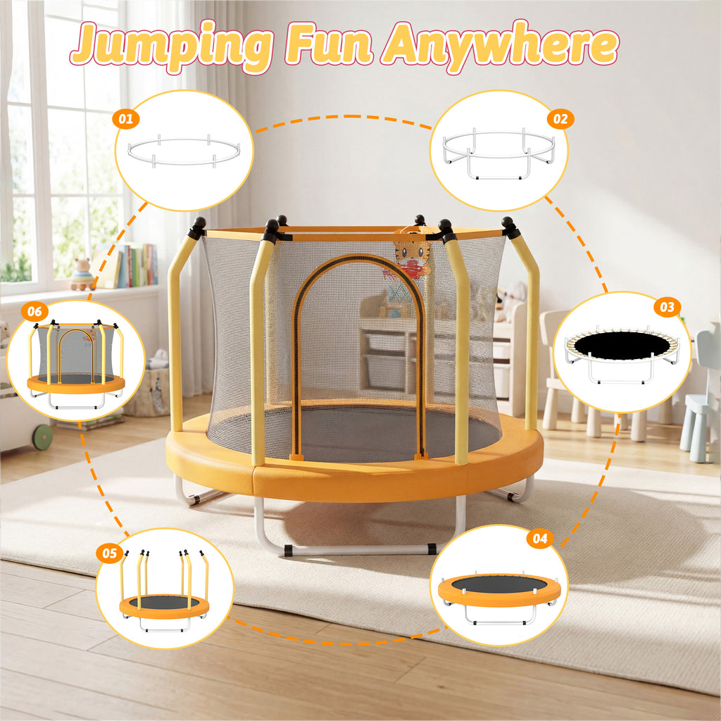 Mersco 55inch Kids Trampoline for Toddlers,Indoor and Outdor Trampoline with Safety Net, Mini Small Children Trampolines with Basketball Hoop,Toddler Trampoline Birthday Gifts for Boys Girls, Orange