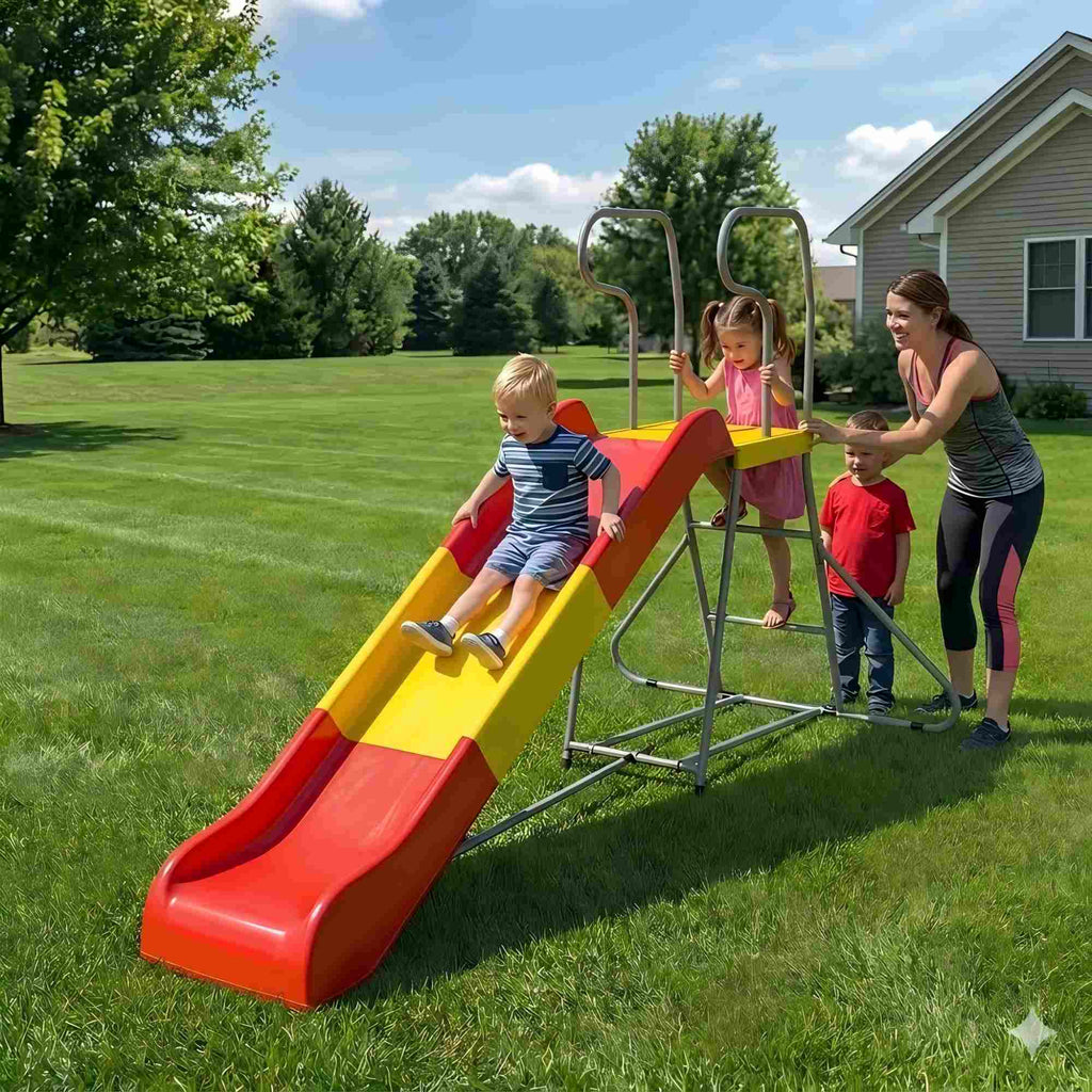 Kids Plastic Slide with Ladder,Indoor Outdoor Playground Freestanding Playset Slide,Backyard Playset Trampoline Swing Slide for Boys and Girls Birthday,Children's Day gifts