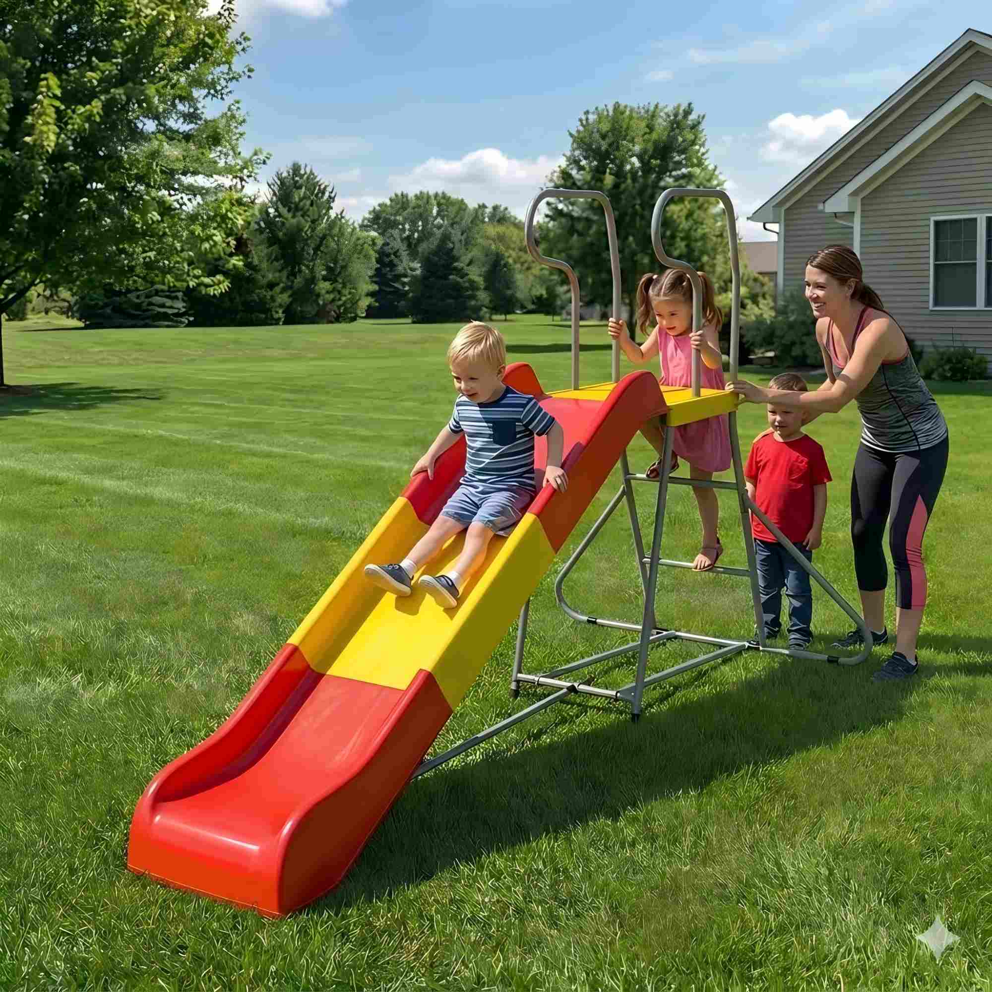 Kids Plastic Slide with Ladder,Indoor Outdoor Playground Freestanding Playset Slide,Backyard Playset Trampoline Swing Slide for Boys and Girls Birthday,Children's Day gifts