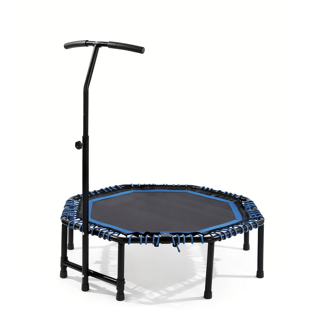 Mersco 48'' Foldable Fitness Trampoline With Adjustable Handlebar for Adults, 450LBS Indoor Sports Trampoline With Durable Bungee Ropes,Quiet Exercise Rebounder for Cardio and Strength Training ,Blue