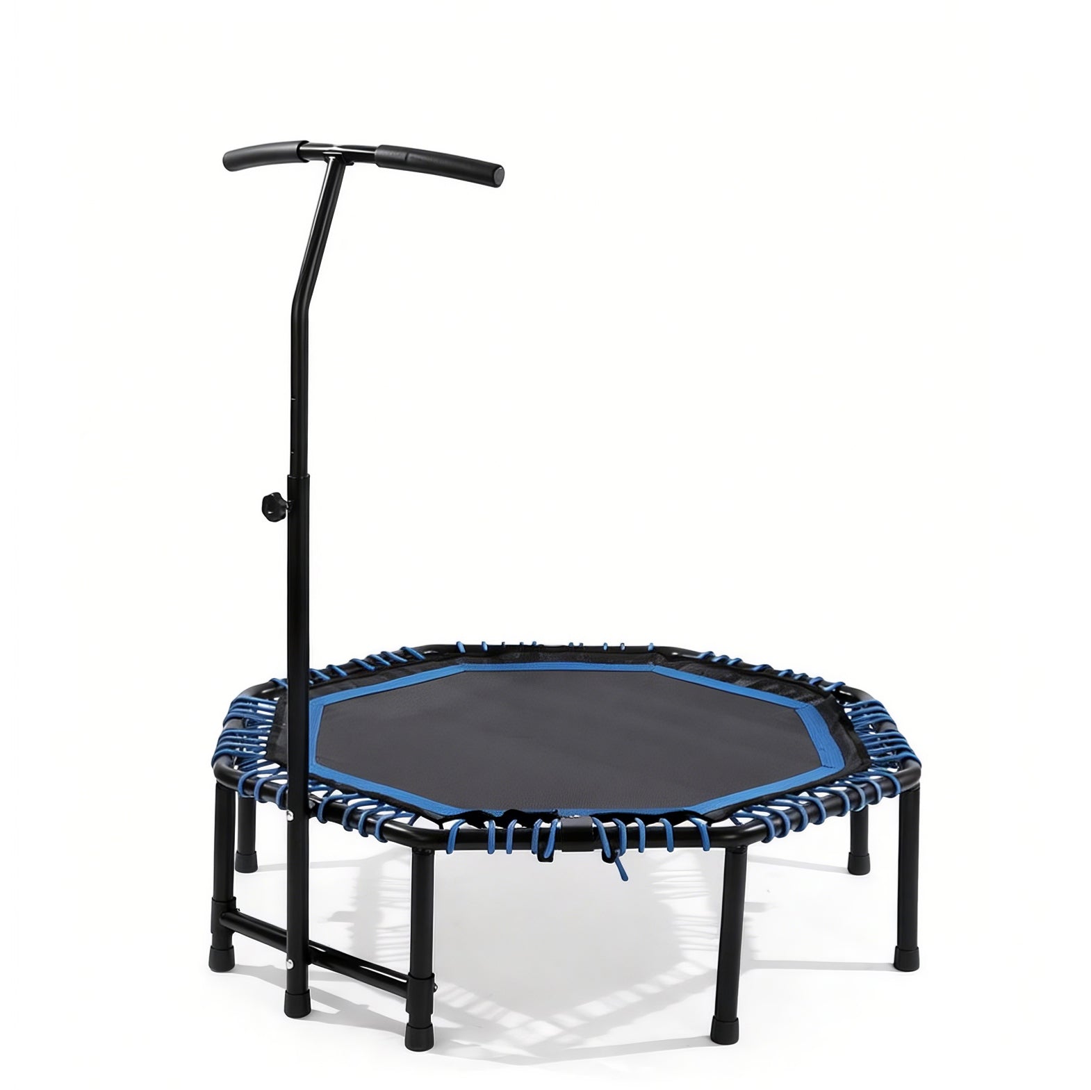 Mersco 48'' Foldable Fitness Trampoline With Adjustable Handlebar for Adults, 450LBS Indoor Sports Trampoline With Durable Bungee Ropes,Quiet Exercise Rebounder for Cardio and Strength Training ,Blue