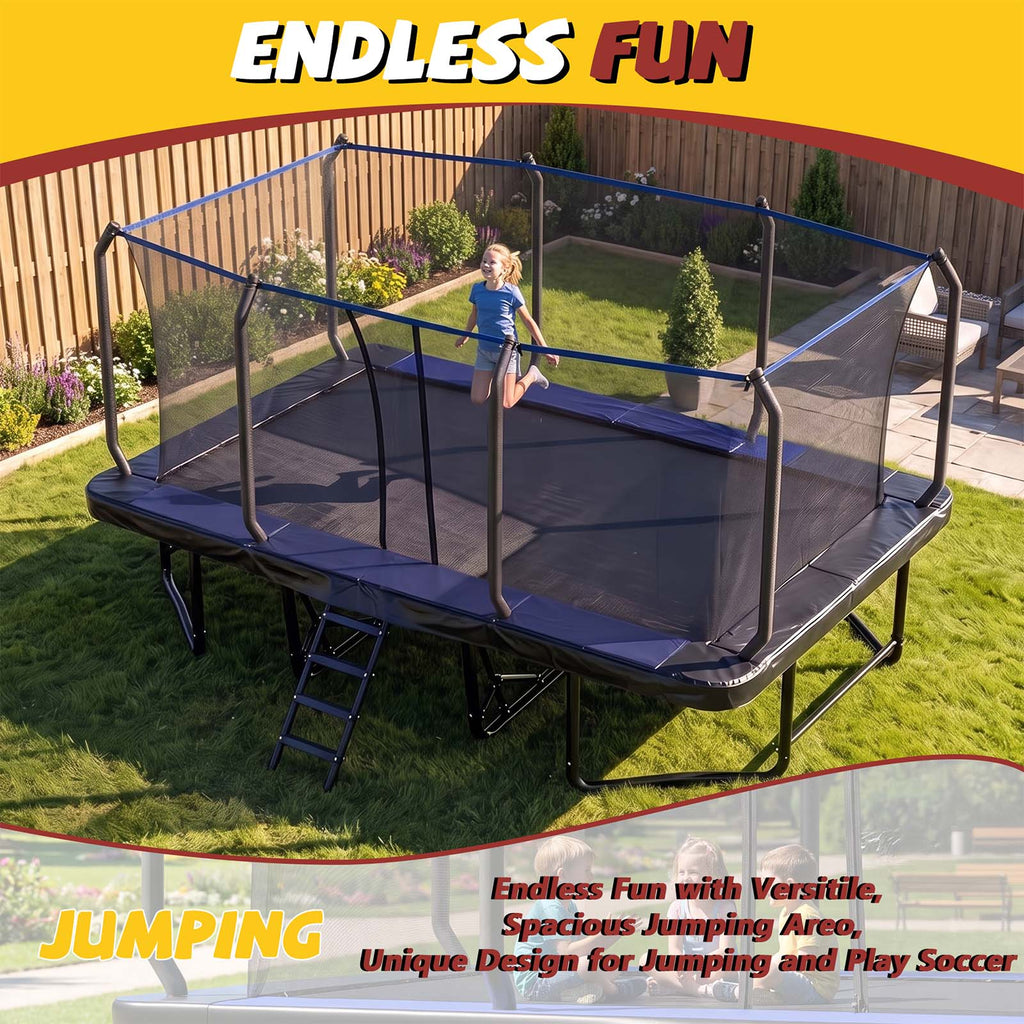 Mersco 12x18FT Kids Adults Trampoline, Heavy Duty Outdoor Trampoline with Safety Enclosure Net and Upgraded Ladder for Backyard Family Fun, Fitness Trampoline MAX