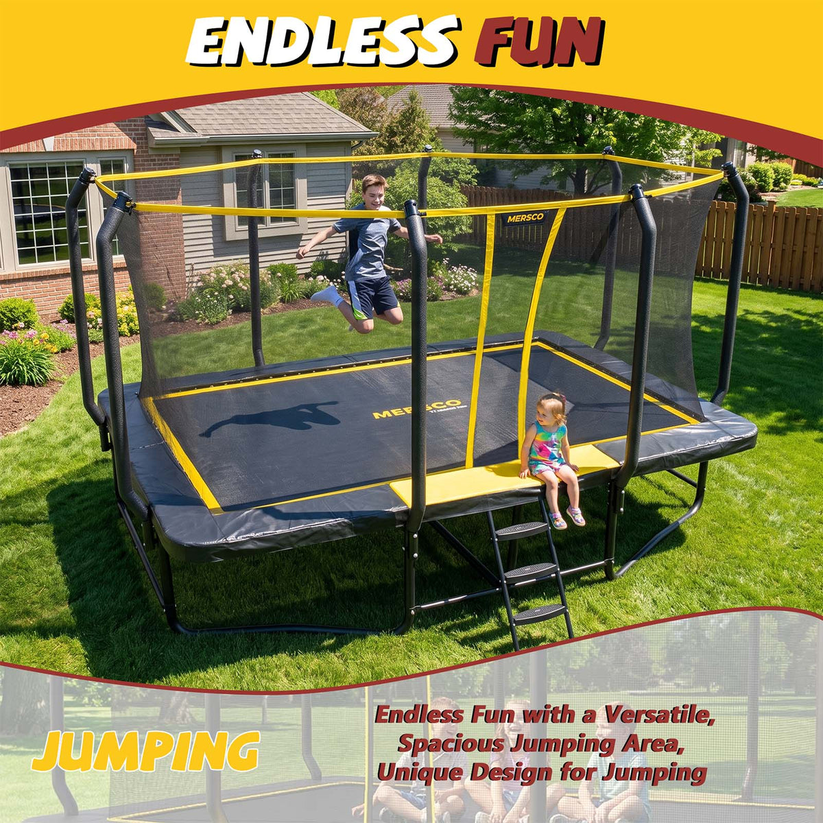 Mersco 9x15FT Kids Adults Trampoline, Heavy Duty Outdoor Trampoline with Safety Enclosure Net and Upgraded Ladder for Backyard Family Fun, Fitness Trampoline MAX