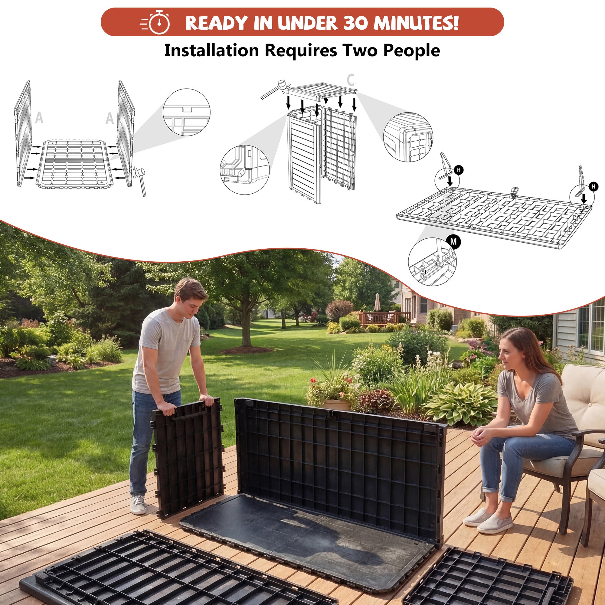 Mersco 260 Gallon Large Deck Box,Lockable Resin Outdoor Indoor Storage Box with Hundles,Waterproof UV Resistant Outside Deck Box for Patio Furniture Cushions, Pool Float,Garden Tool,Black