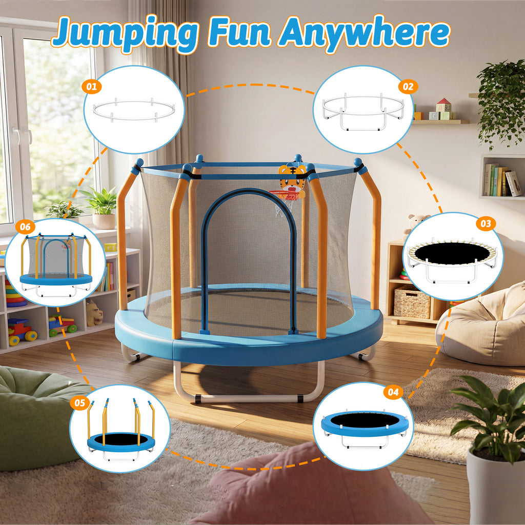 Mersco 55inch Kids Trampoline for Toddlers, Indoor and Outdor Toddler Trampoline with Safety Net, Mini Small Children Trampolines with Basketball Hoop,Baby Toys Gifts for Boys Girls, Birthday, Blue