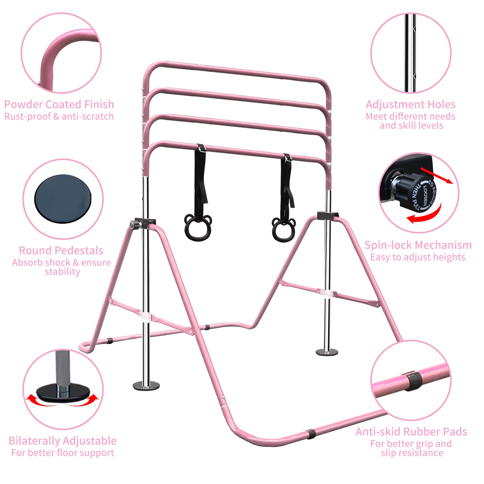Kdymod Gymnastics Bar for Kid,Adjustable Height Kids Gymnastics Bar,Foldable Horizontal Junior Gymnastics Equipment Bar for Home Gym