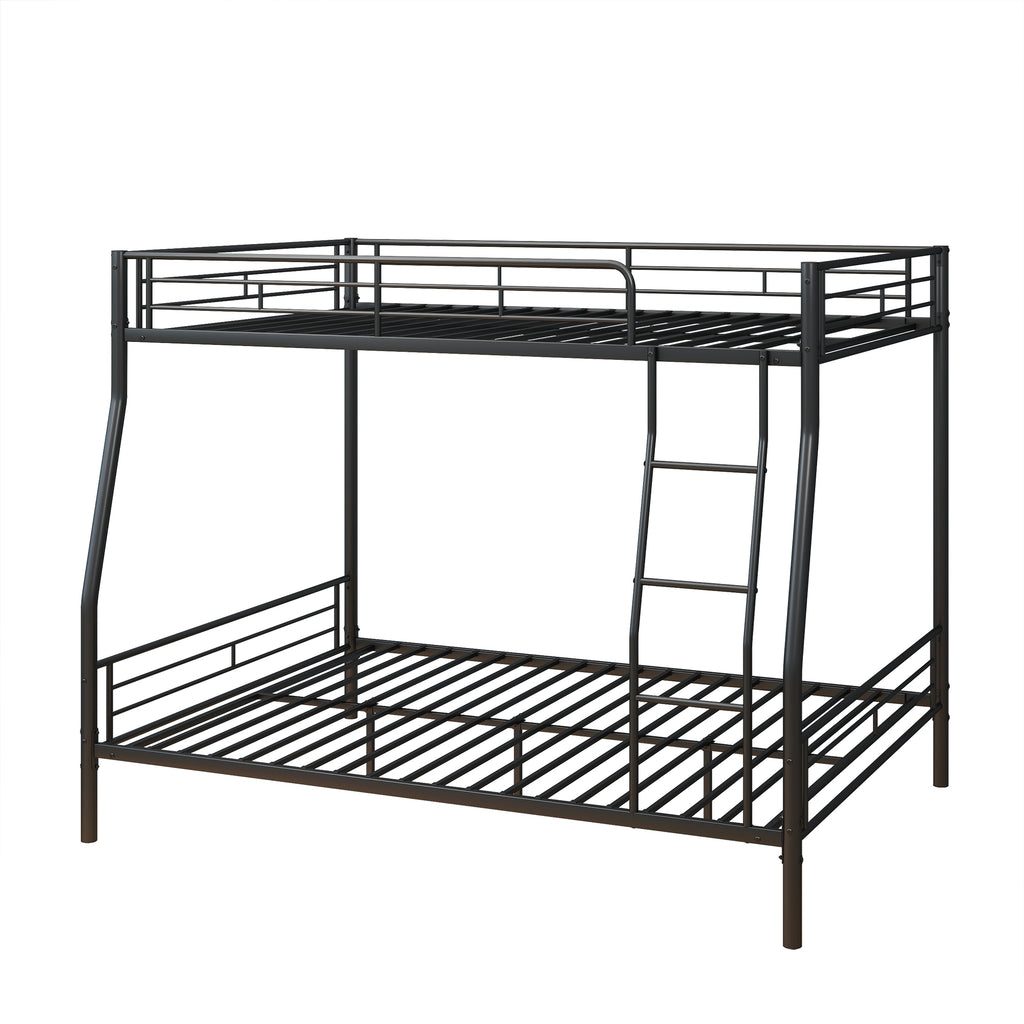 Uiowio Full Over Queen Heavy Duty Metal Bunk Bed with Built-in Ladder & Safety Guardrail, Space-Saving Bunk Beds Frame with Storage for Bedroom & Dorm Room, Black