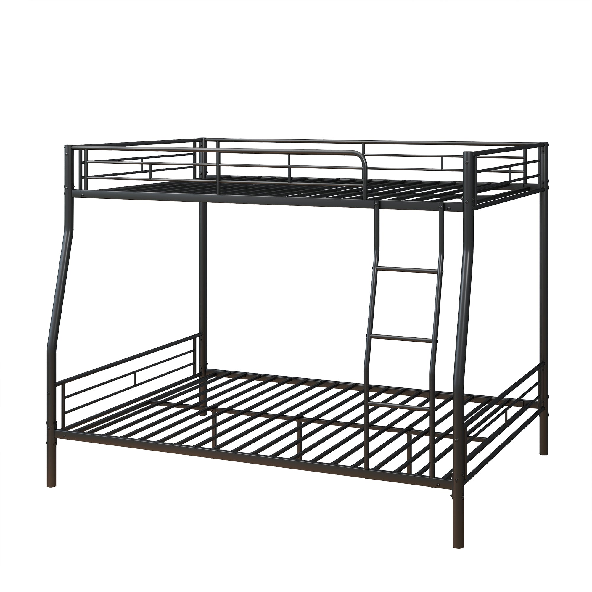 Uiowio Full Over Queen Heavy Duty Metal Bunk Bed with Built-in Ladder & Safety Guardrail, Space-Saving Bunk Beds Frame with Storage for Bedroom & Dorm Room, Black