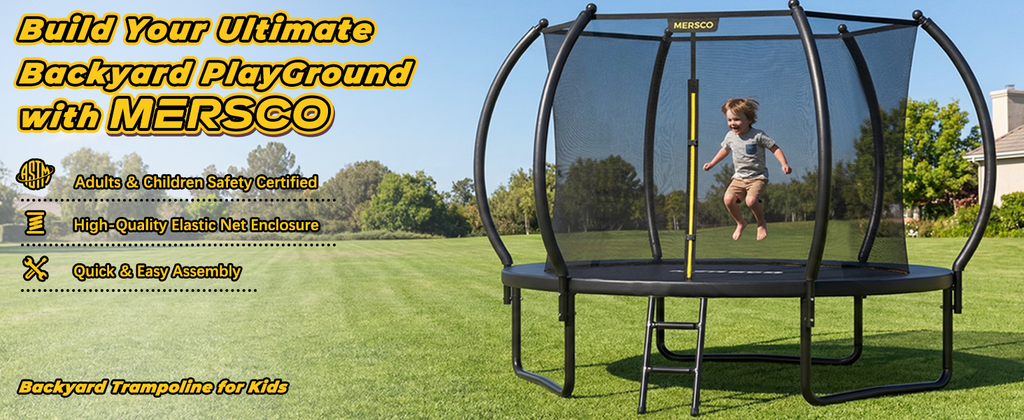 Kdymod Trampoline for 3-4 Kids, 10 FT Backyard Recreational Trampoline with Enclosure Net and Ladder, Heavy Duty Rust-Resistant Steel Frame, No Gap Design, Gift for Kids Adults