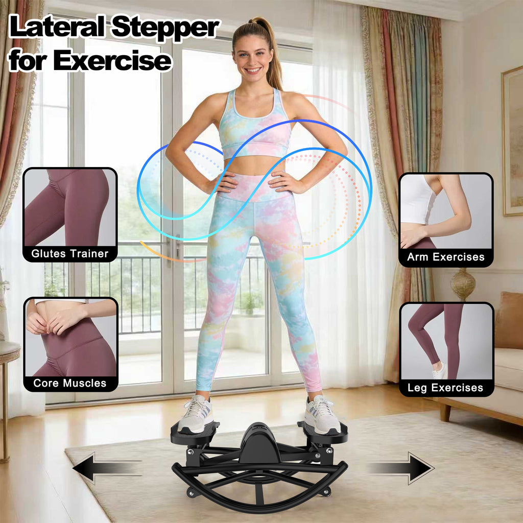 Kdymod Lateral Stepper for Exercise-Rocking Stepper Machine with Resistance Bands & Anti-Slip Mat and LCD Monitor, Professional Stair Stepper for Home Workout,Black