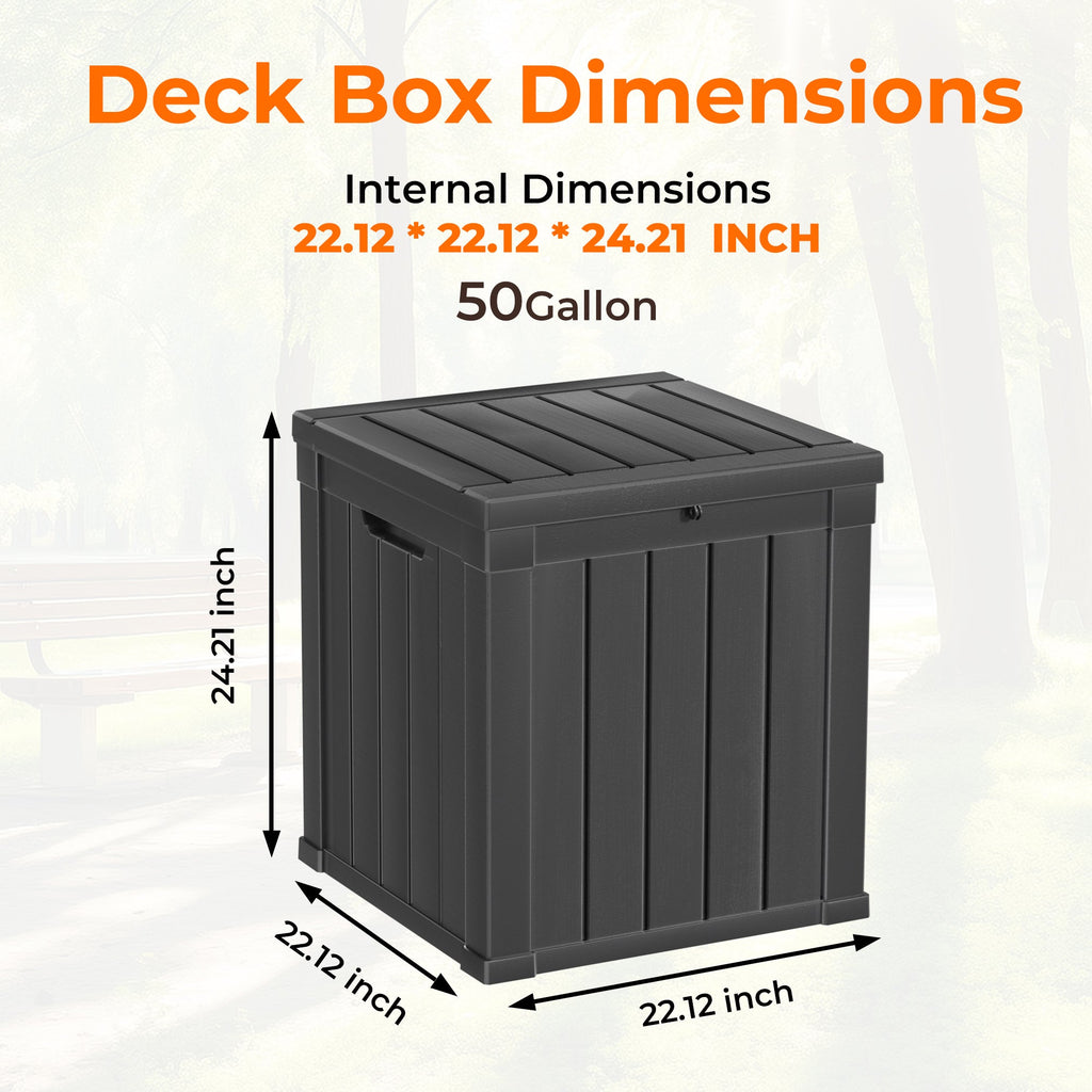 CIRUI 50 Gallon Double-Wall Resin Deck Box,Lockable Waterproof Outdoor Storage Box, 515lbs Capacity and Doubles as Seating for Patio Furniture,Garden Tools, Pool Accessories (Black)