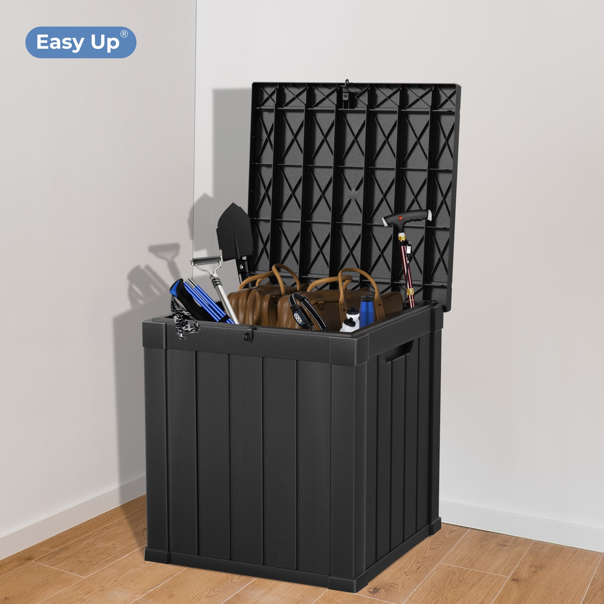 CIRUI 50 Gallon Double-Wall Resin Deck Box,Lockable Waterproof Outdoor Storage Box, 515lbs Capacity and Doubles as Seating for Patio Furniture,Garden Tools, Pool Accessories (Black)