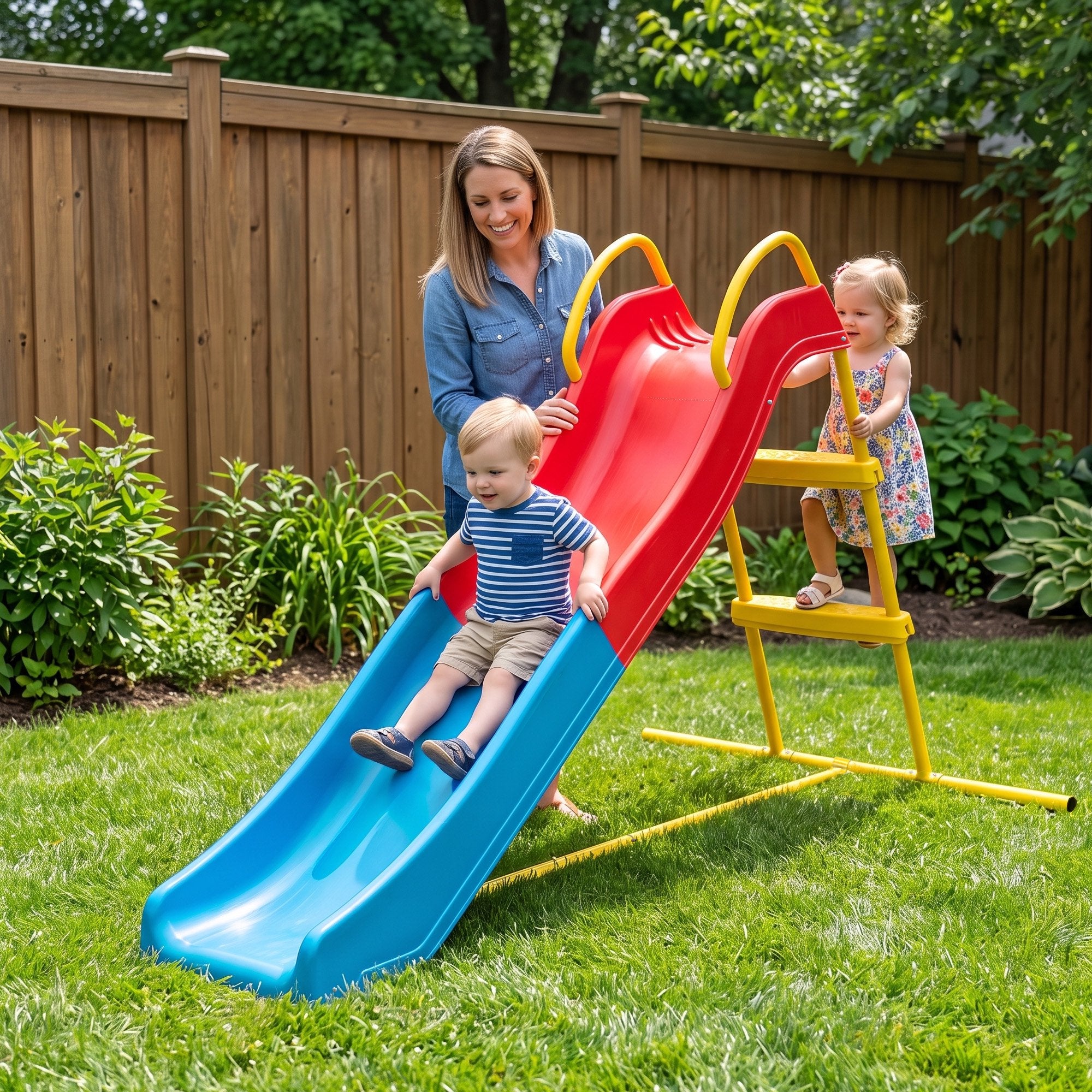 Kdymod 5.7FT Kid Outdoor Slide,Water Slide for Backyard with Ladder,Playground Freestanding Slide for Chlidren Birthday Gifts,Blue and Red