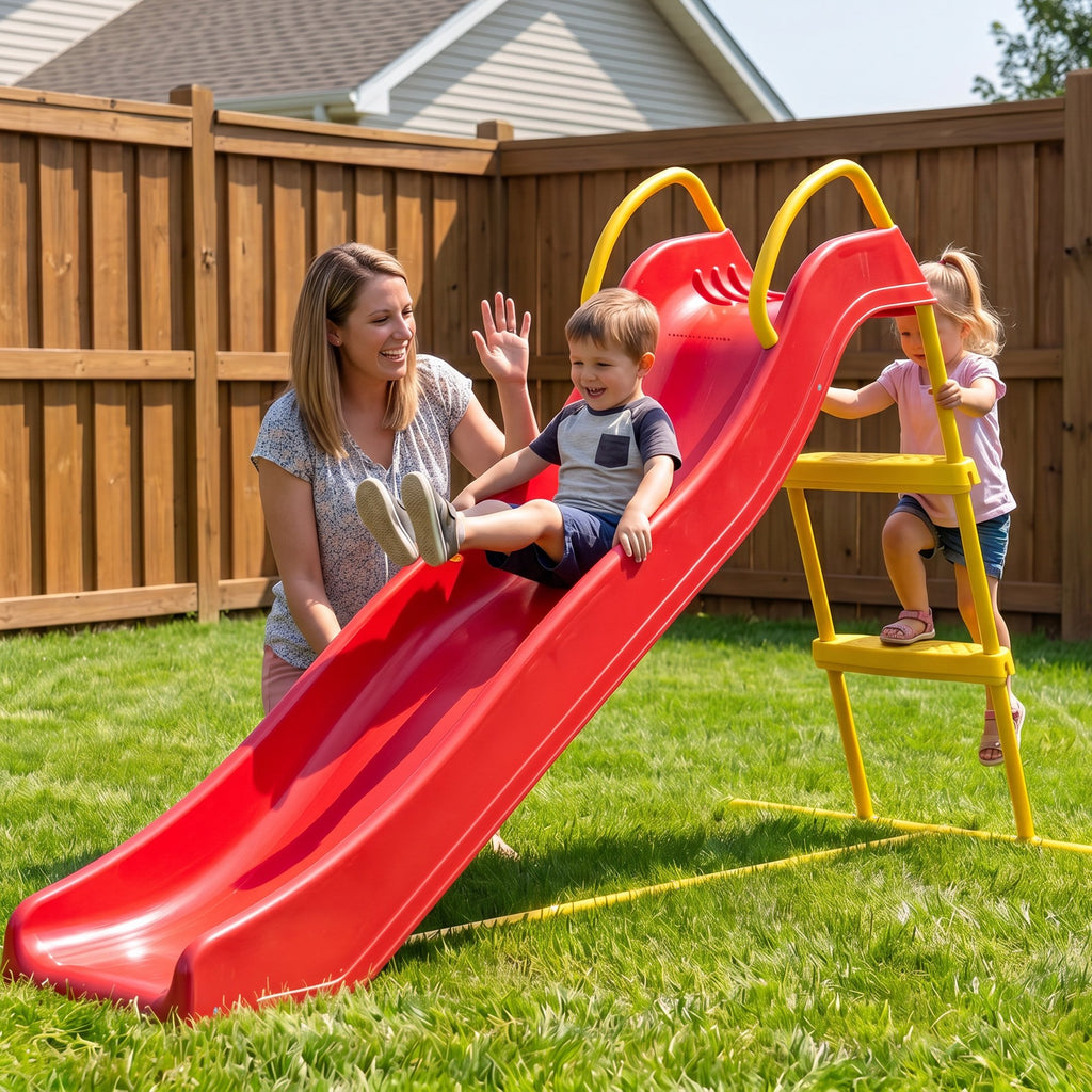 Kdymod 5.7FT Kid Outdoor Slide,Water Slide for Backyard with Ladder,Playground Freestanding Slide for Chlidren Birthday Gifts,Red