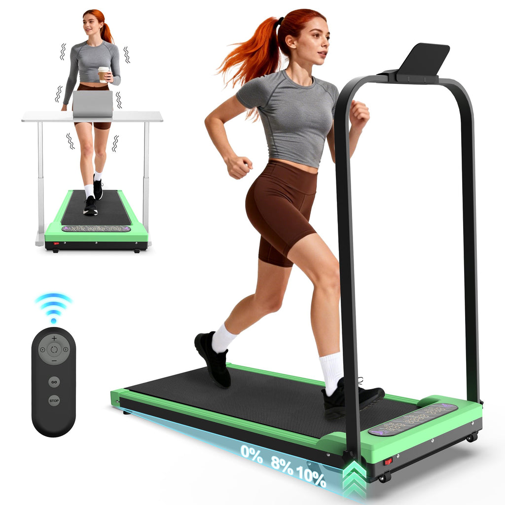 Kdymod Foldable Treadmill with Vibration Function,2 in 1 Walking Treadmill with Handle Bar & Incline,Under Desk Walking Pad with LED Display & Remote,300 Lbs Capacity,Green