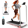 Kdymod Foldable Treadmill with Vibration Function,2 in 1 Walking Treadmill with Handle Bar & Incline,Under Desk Walking Pad with LED Display & Remote,300 Lbs Capacity,White