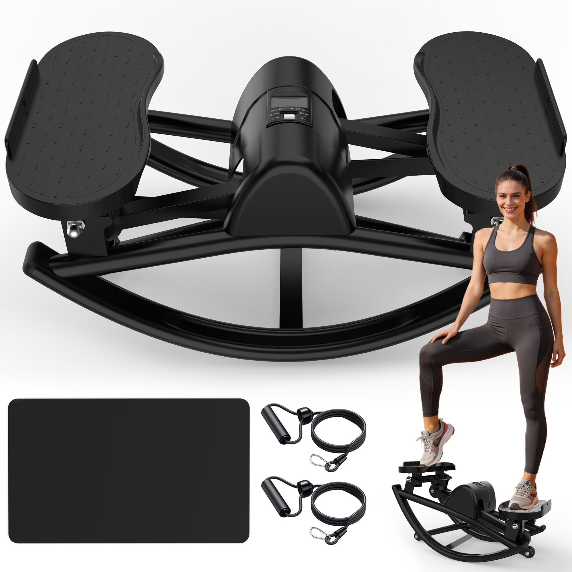 Kdymod Lateral Stepper for Exercise-Rocking Stepper Machine with Resistance Bands & Anti-Slip Mat and LCD Monitor, Professional Stair Stepper for Home Workout,Black